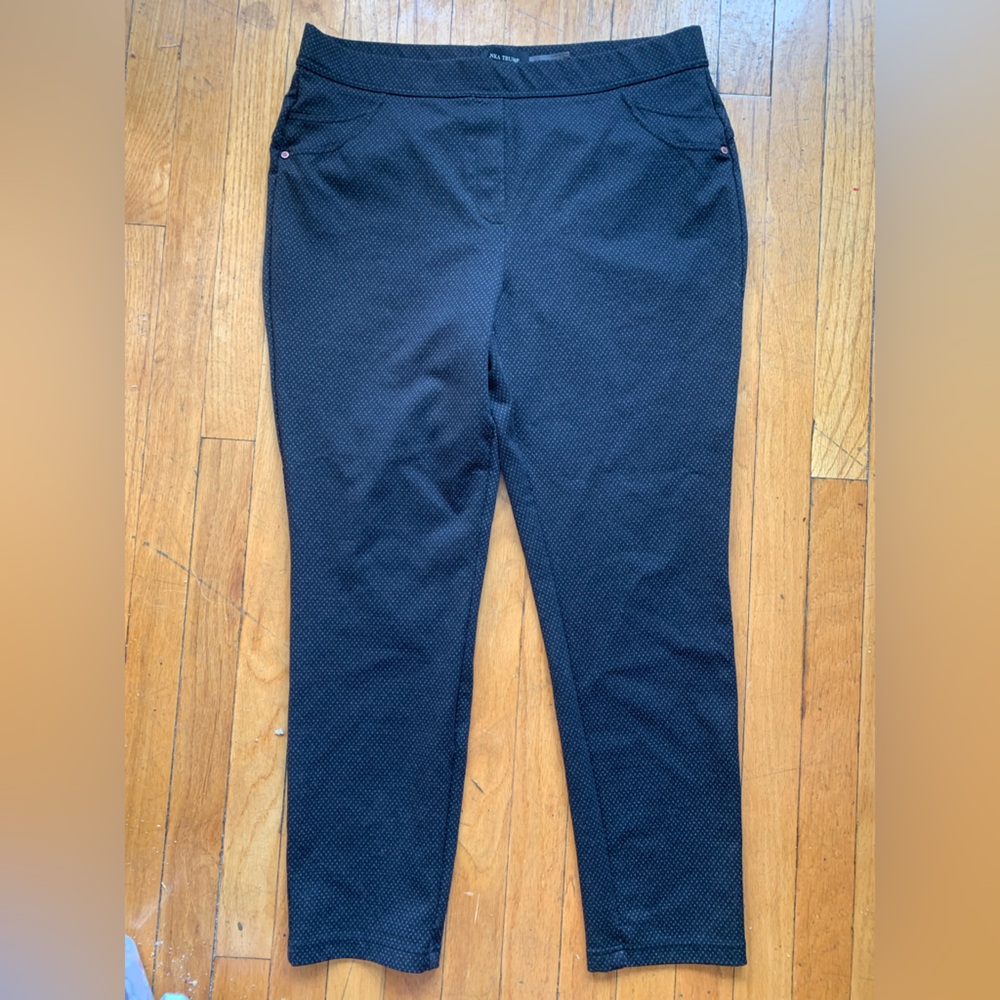 Ivanka Trump Black Polkadot Textured Stretch Denim Pants LARGE